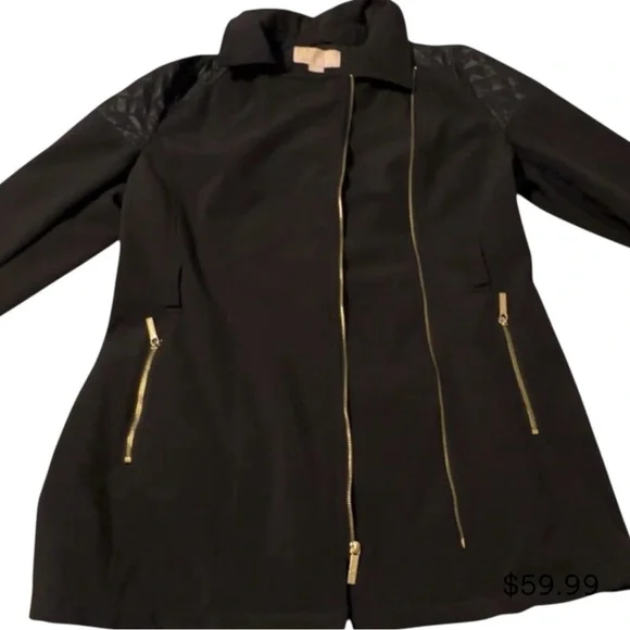Michael Michael Kors Black Moto-Inspired Softshell Jacket tagged Large - Picture 3 of 7